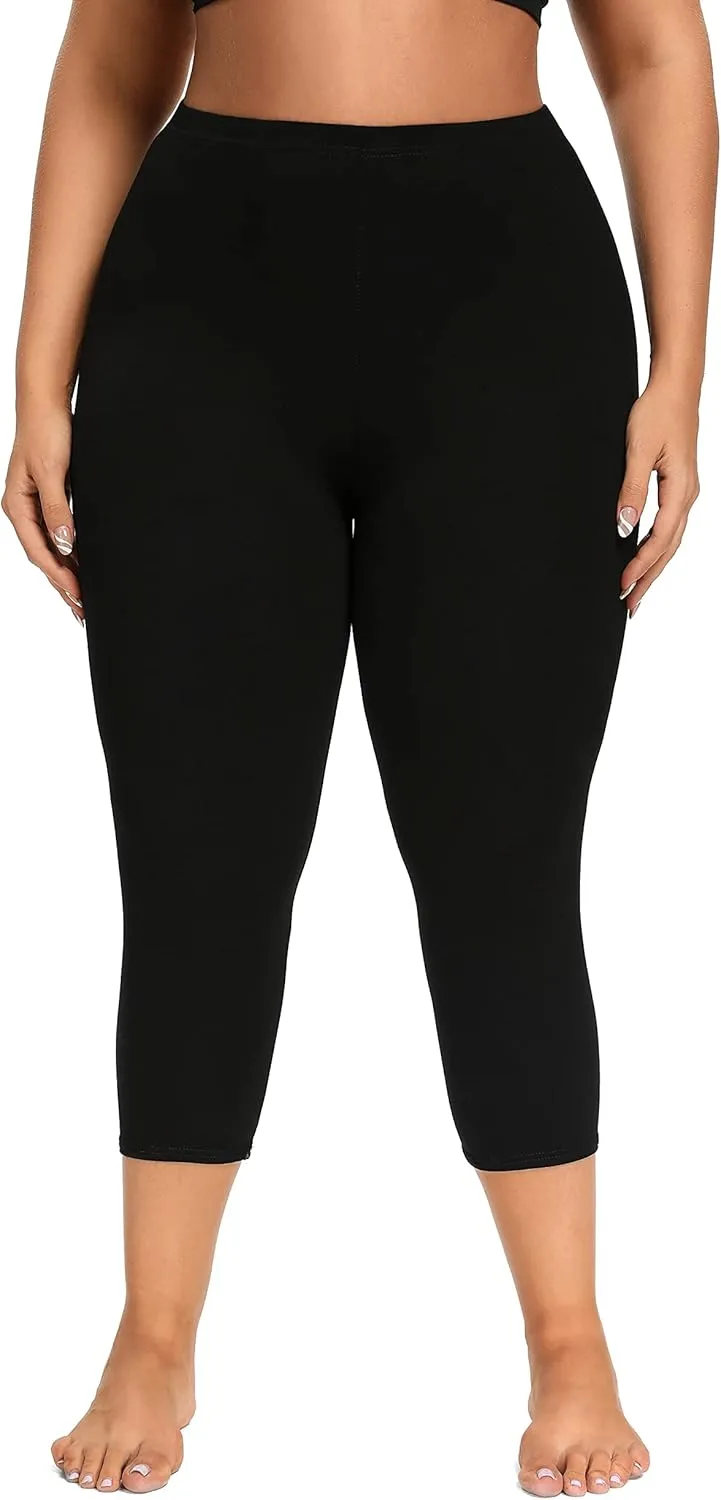 ELISS Women's Plus Size Modal Capri Leggings,Soft and Stretchy Cropped Legging 3/4 Length Pants (1X-4X)