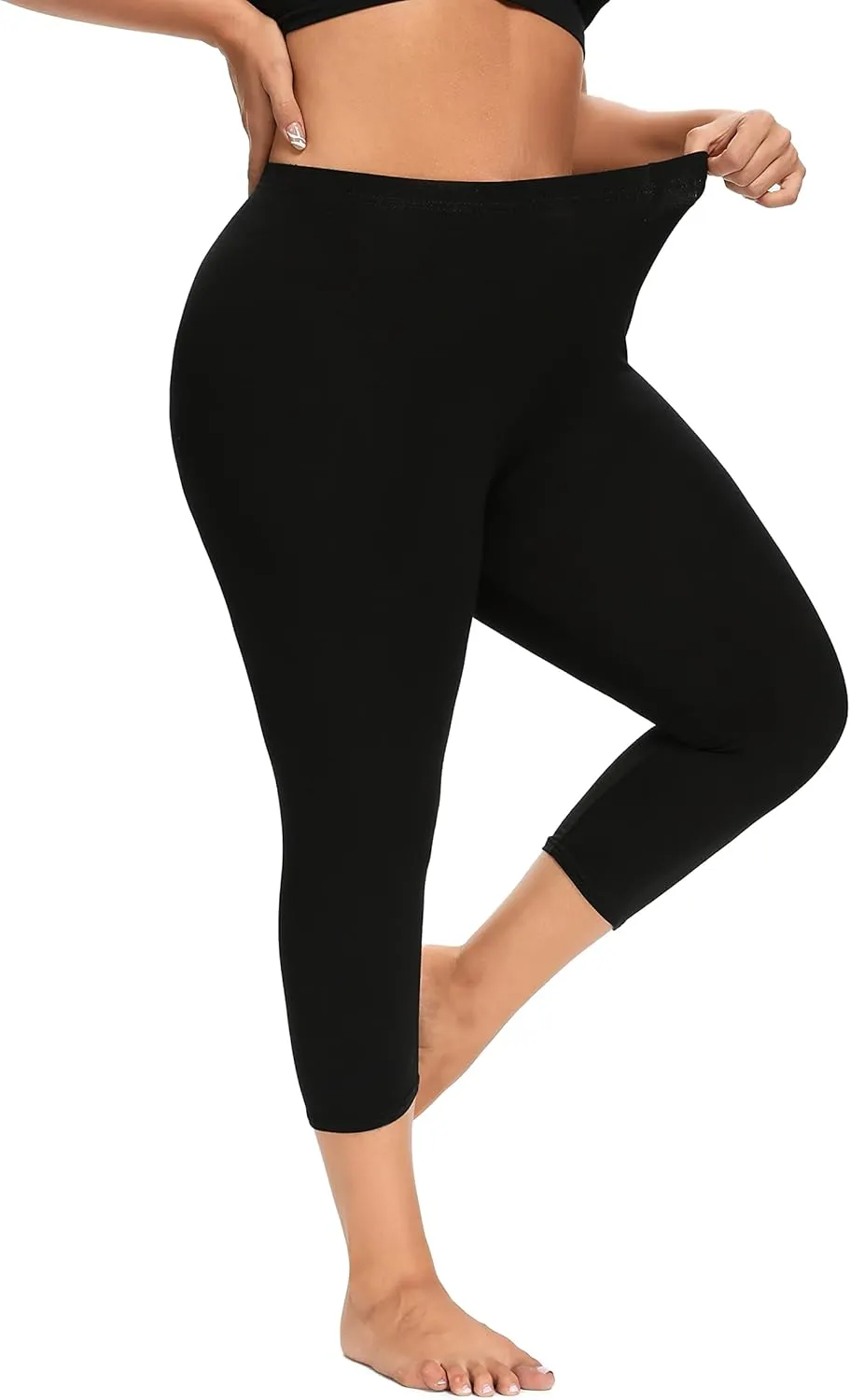 ELISS Women's Plus Size Modal Capri Leggings,Soft and Stretchy Cropped Legging 3/4 Length Pants (1X-4X)