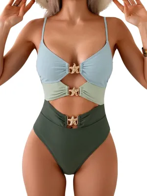 Eomenie One Piece Swimsuit for Women Cutout Monokini Sexy Bathing Suit Metal Swim Suit
