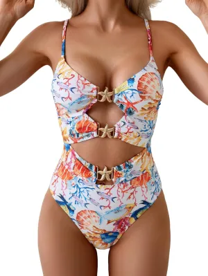 Eomenie One Piece Swimsuit for Women Cutout Monokini Sexy Bathing Suit Metal Swim Suit