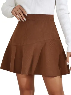 FEOYA Women's Faux Suede Split High Waist Mini Skirt Leather Skirt for Winter Fall Spring