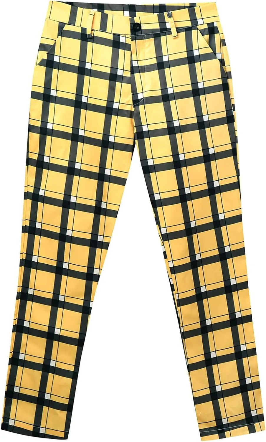 Finelylove Mens Dress Pants Slim Fit Flat Front Casual Plaid Pants Stretch Tapered Business Work Pants Chino Trousers