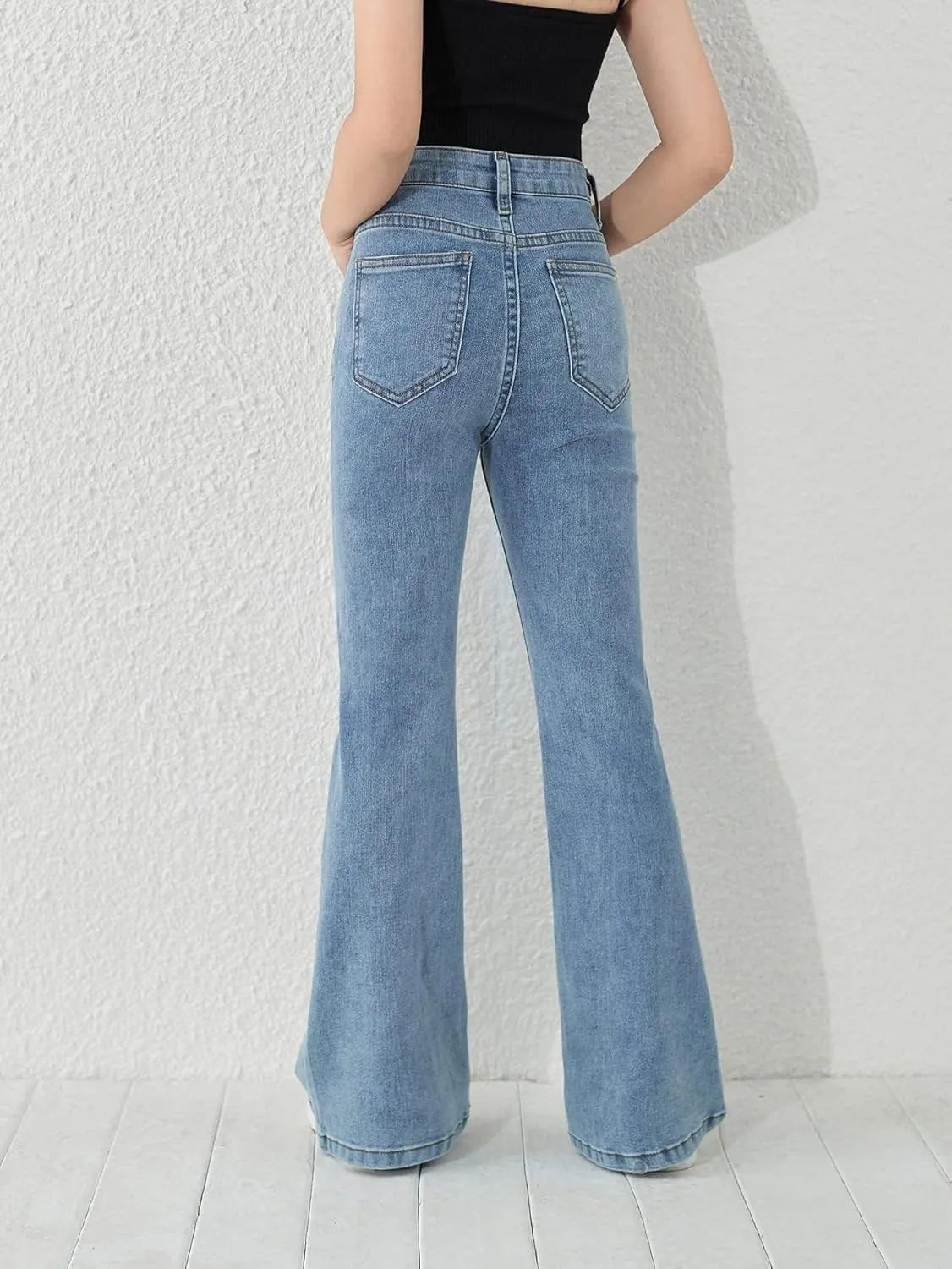 Floerns Girls Casual Denim Pants High Waist Flare Leg Jeans with Pocket