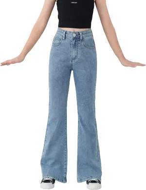 Floerns Girls Casual Denim Pants High Waist Flare Leg Jeans with Pocket