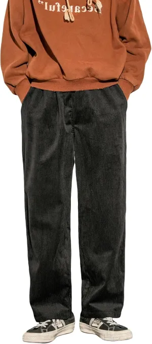 Floerns Men's Loose Fit Corduroy Elastic Waist Slant Pocket Straight Leg Pants