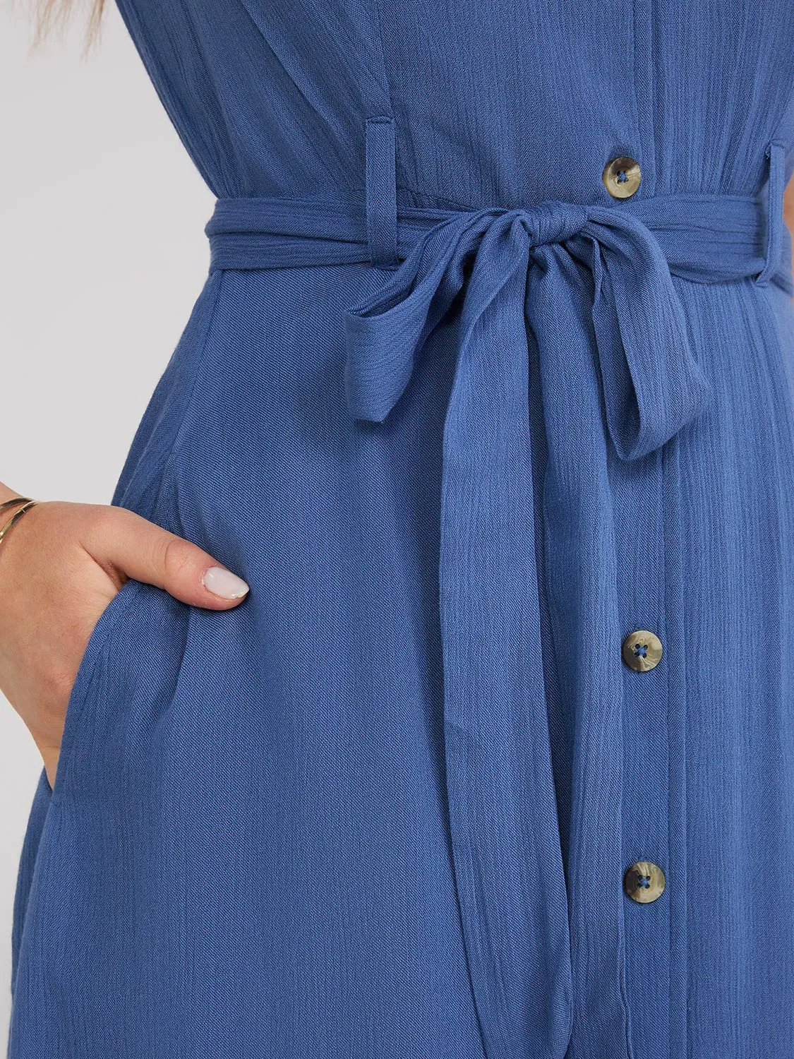 Flutter Sleeve Button-Front Midi Dress