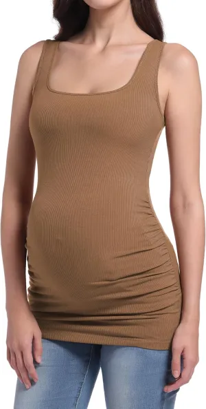 Foucome Maternity Tank Top Sleeveless Square Neck Trendy Casual Basic Tops Pregnancy Athletic Yoga Shirts Camisole