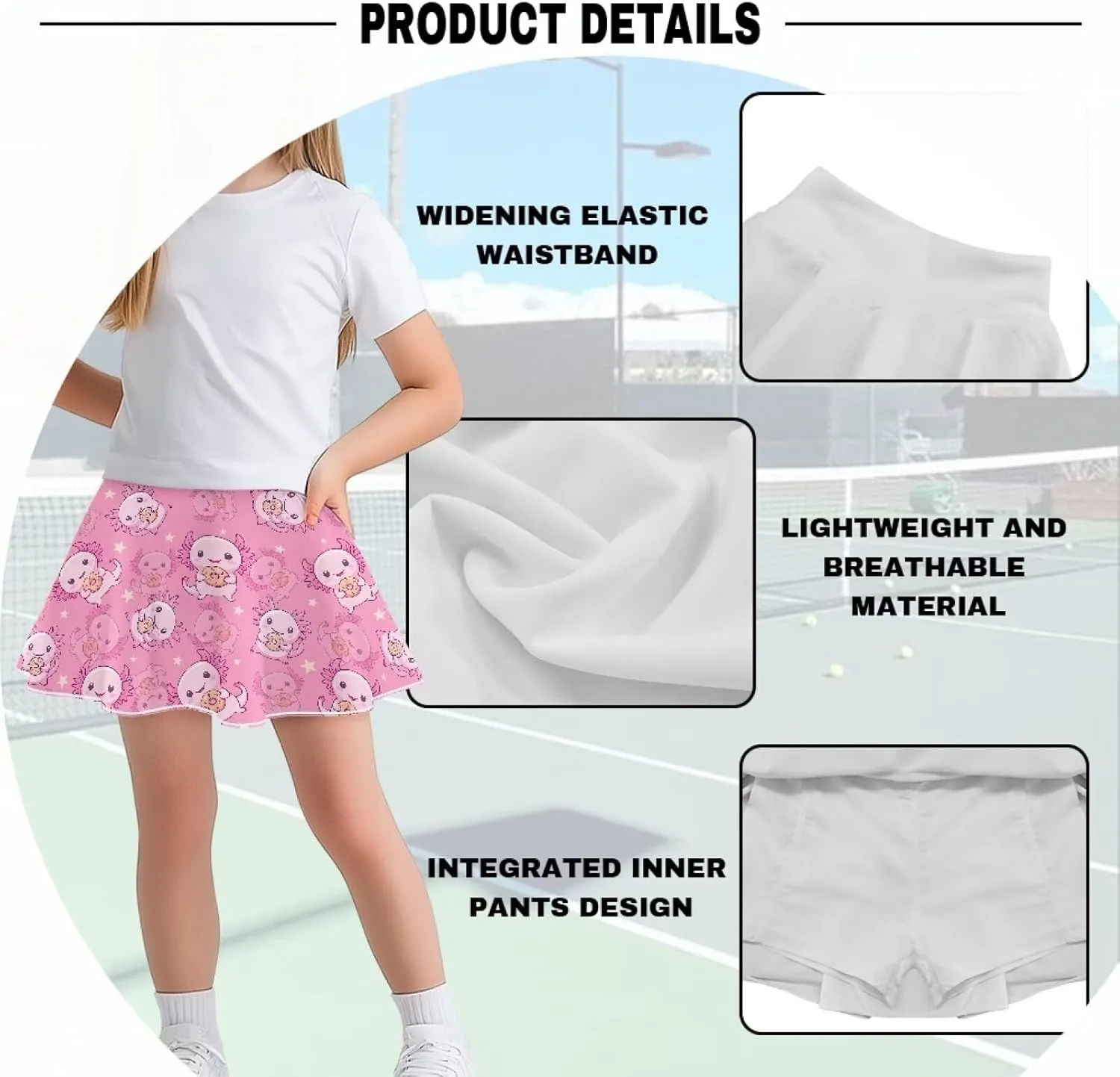 Girls Tennis Skirts with Shorts High Waisted Skater Skirt Stretchy Activewear Sports Athletic Skirts for Kids