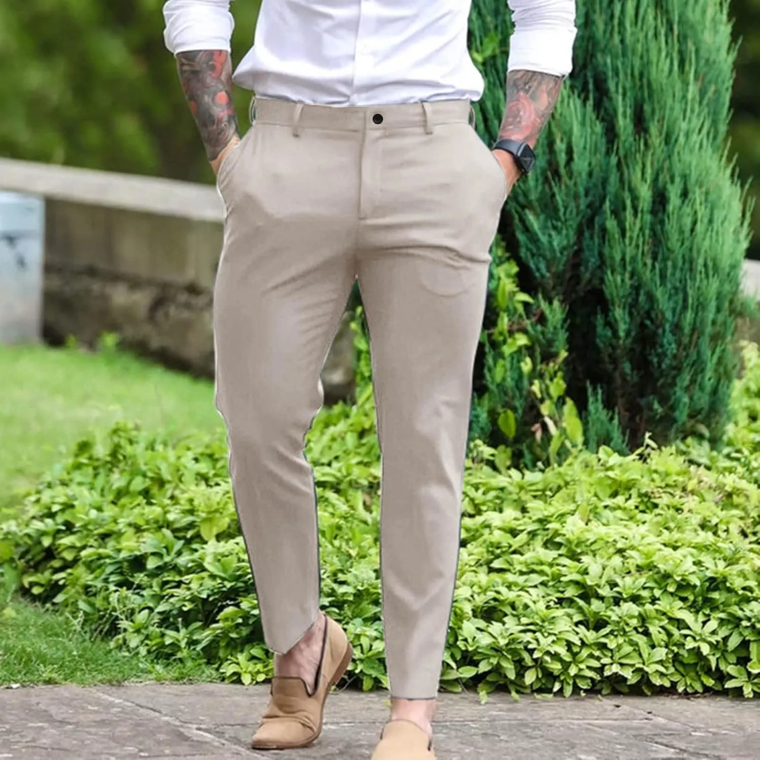 GOKKILRW Mens Slim Fit Dress Pants Stretch Skinny Flat-Front Business Work Suit Pants Casual Golf Pants Chinos