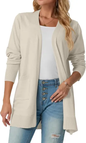 GRECERELLE Womens Lightweight Open Front Casual V-Neck Long Cardigan Sweater with Pockets, S-2XL