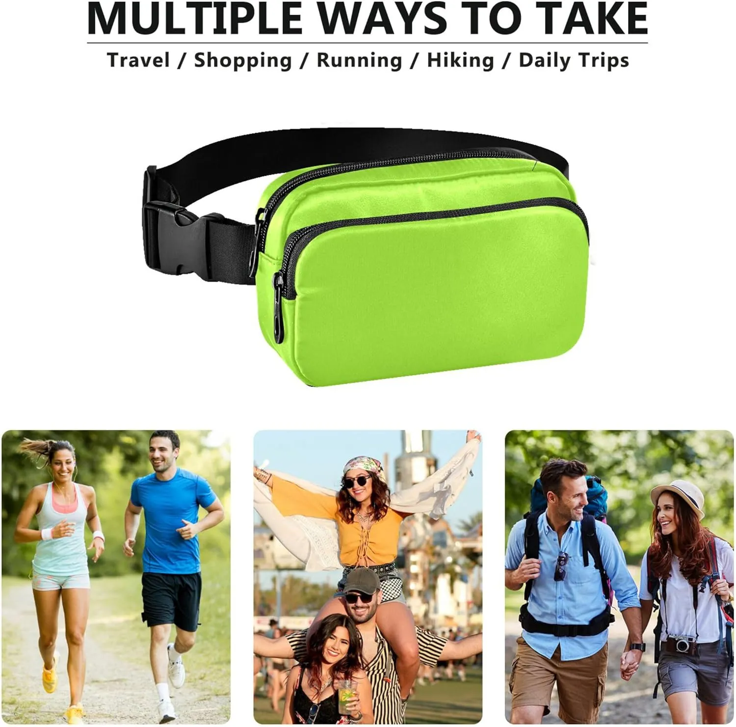 Green Yellow Fanny Packs for Women Waterproof Belt Bag Hip Pouch Funny Travel Waist Bag