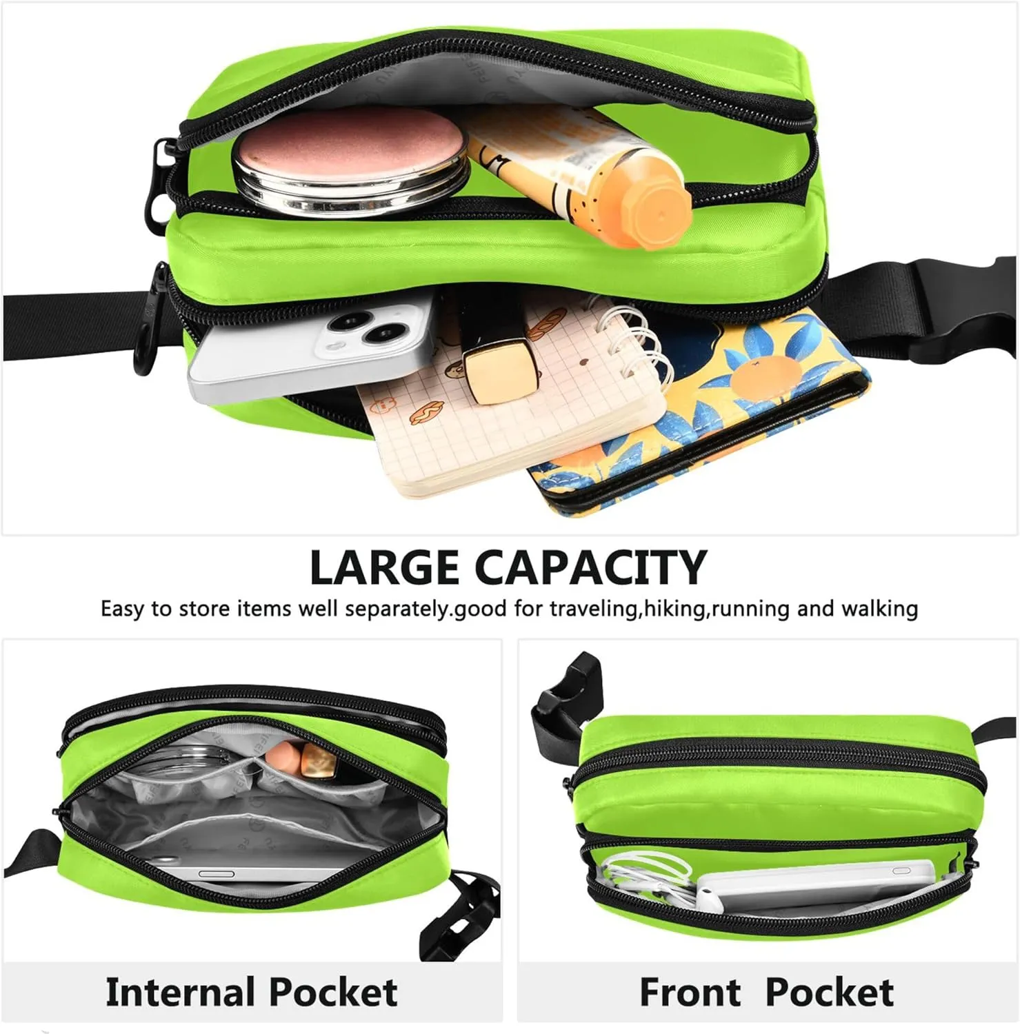 Green Yellow Fanny Packs for Women Waterproof Belt Bag Hip Pouch Funny Travel Waist Bag