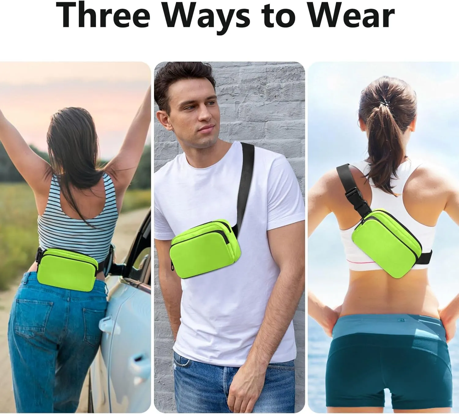 Green Yellow Fanny Packs for Women Waterproof Belt Bag Hip Pouch Funny Travel Waist Bag
