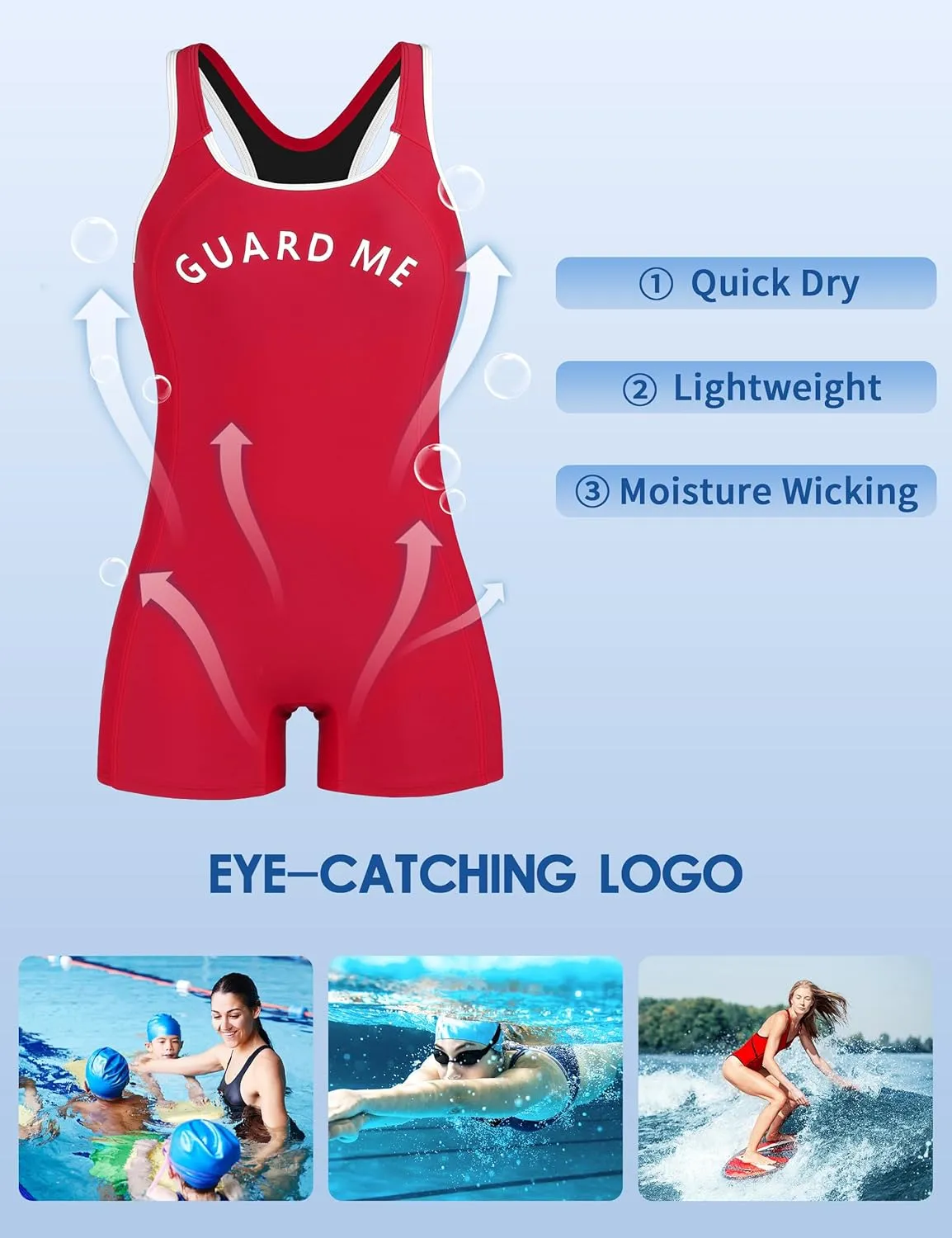 GUARD ME Womens Guard Athletic One Piece Boyleg Swimsuit Competitive Pro Swimwear