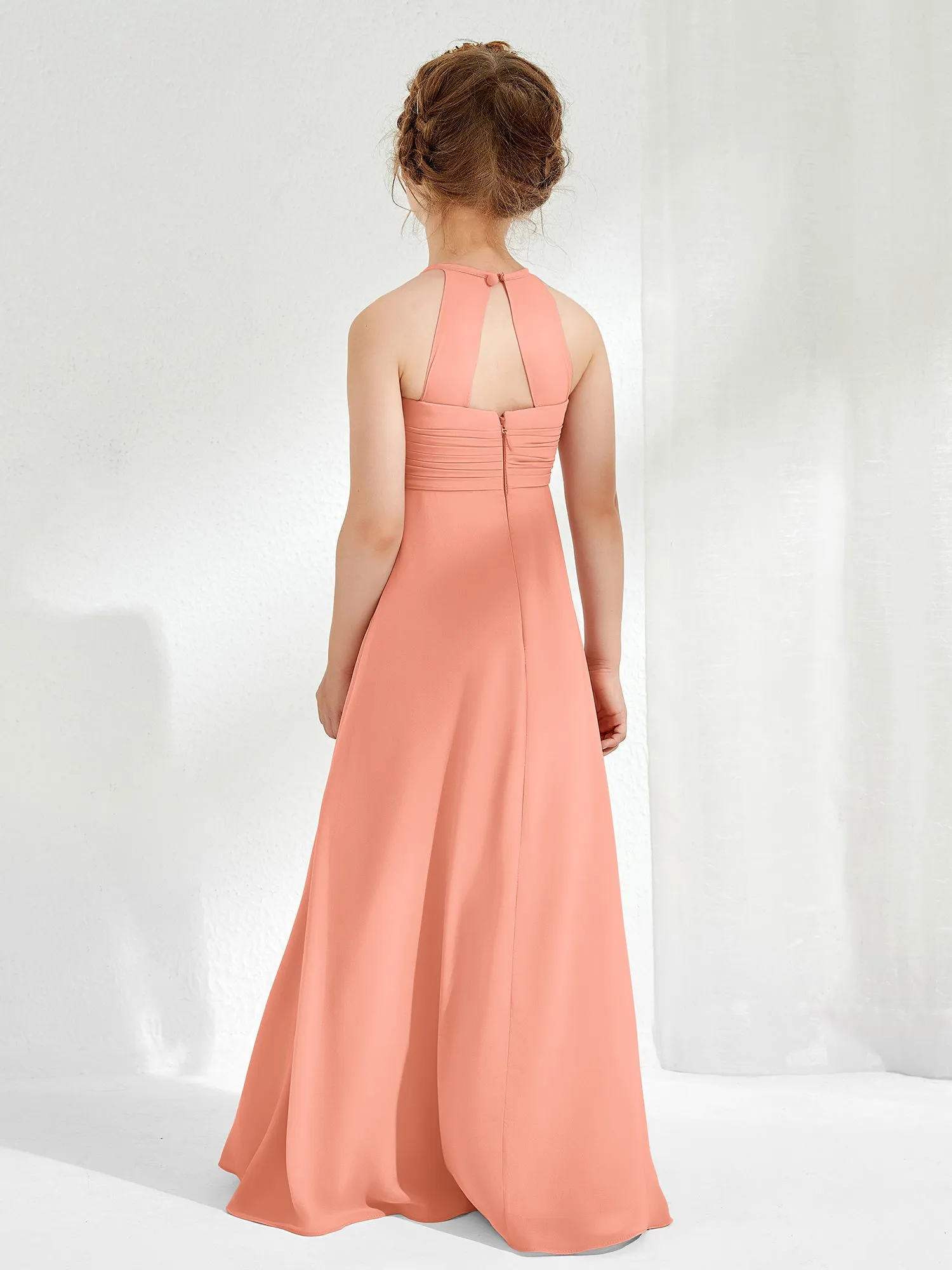 Halter Chiffon Junior Bridesmaid Dresses Papaya