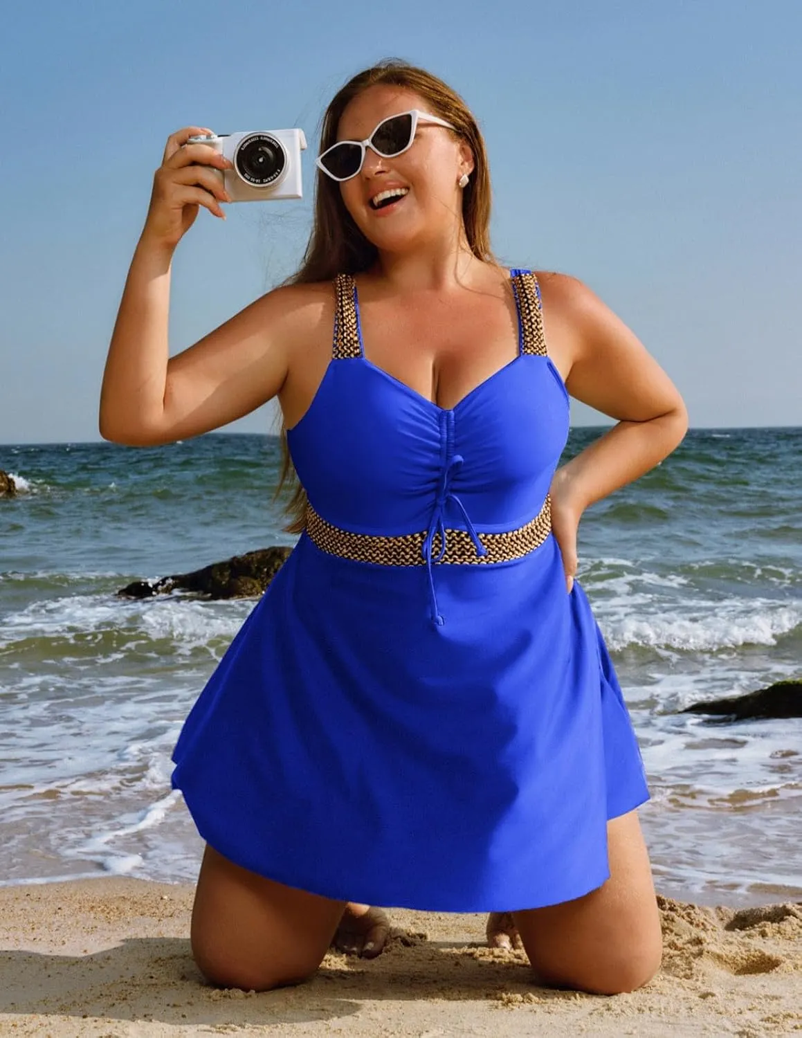 Hanna Nikole Womens Plus Size Tankini Swimsuit Two Piece Flowy Swimdress Tummy Control Bathing Suits with Shorts