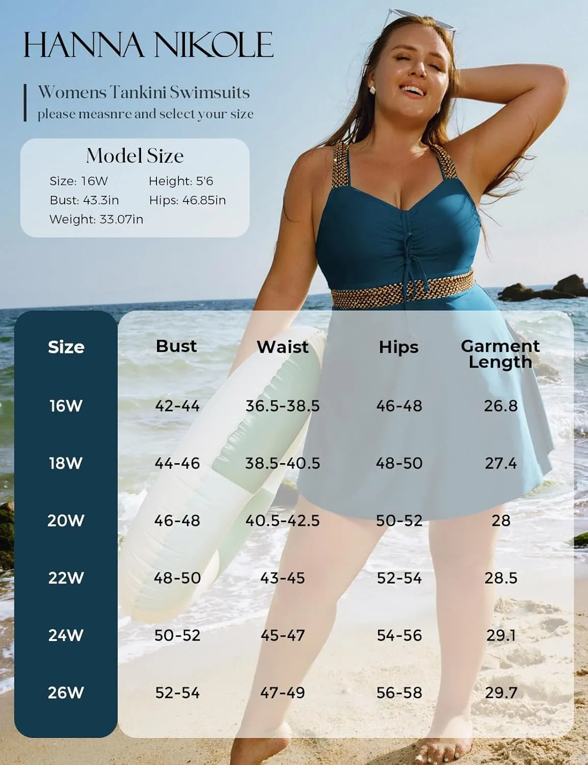 Hanna Nikole Womens Plus Size Tankini Swimsuit Two Piece Flowy Swimdress Tummy Control Bathing Suits with Shorts