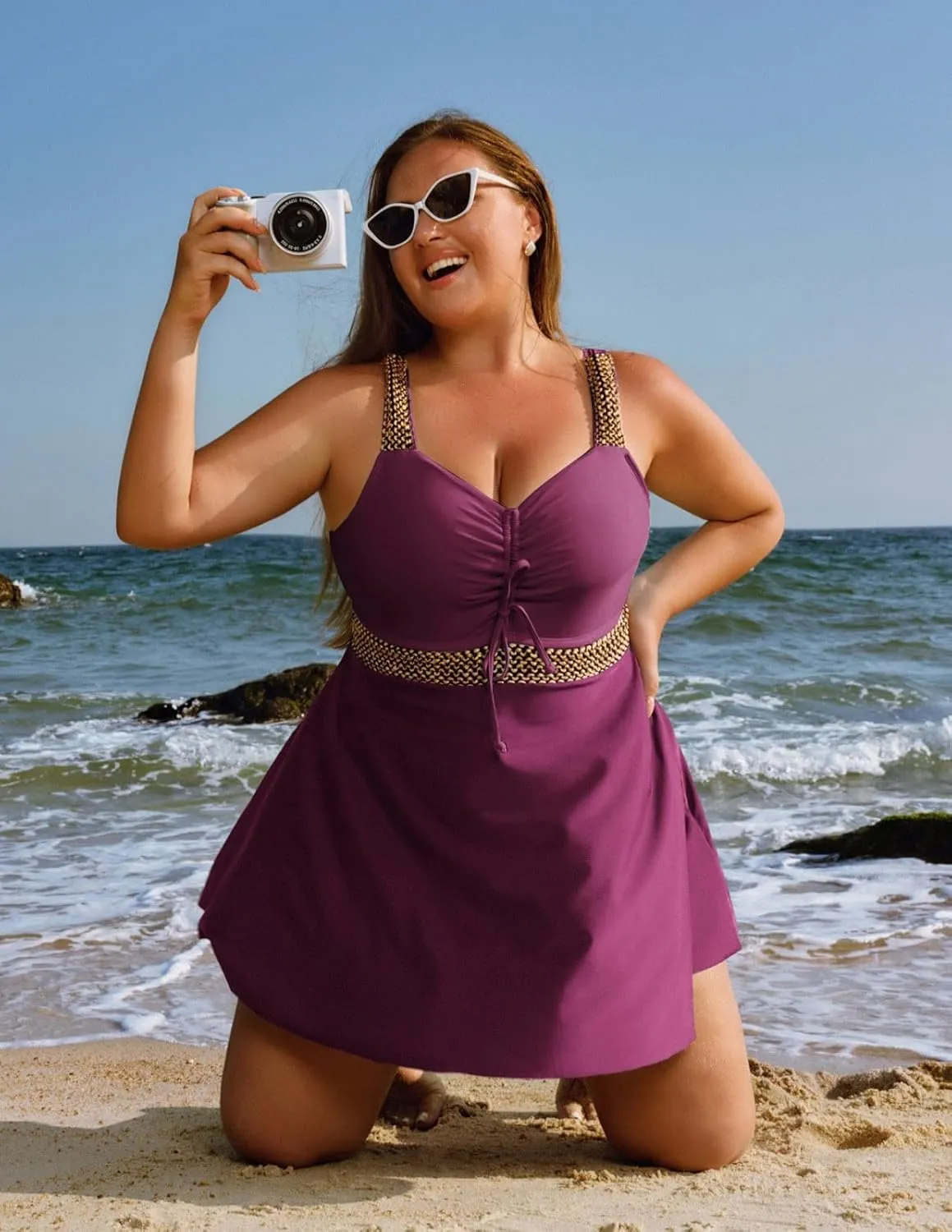Hanna Nikole Womens Plus Size Tankini Swimsuit Two Piece Flowy Swimdress Tummy Control Bathing Suits with Shorts