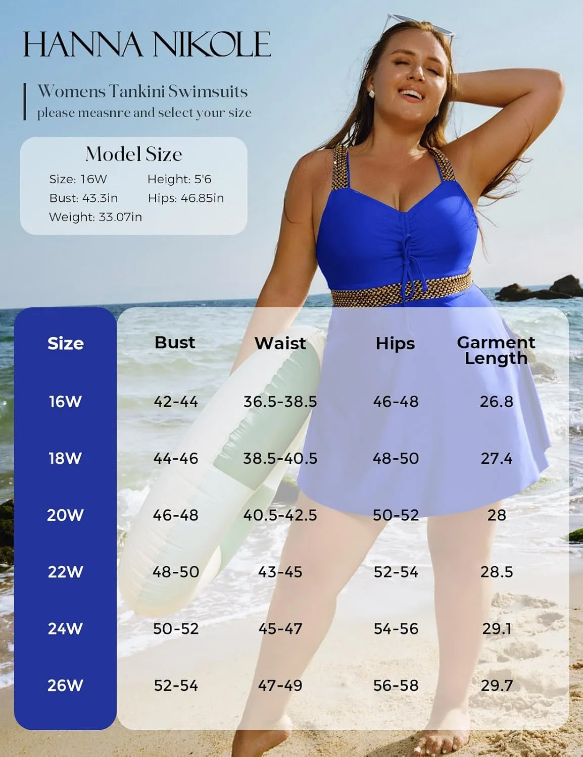 Hanna Nikole Womens Plus Size Tankini Swimsuit Two Piece Flowy Swimdress Tummy Control Bathing Suits with Shorts