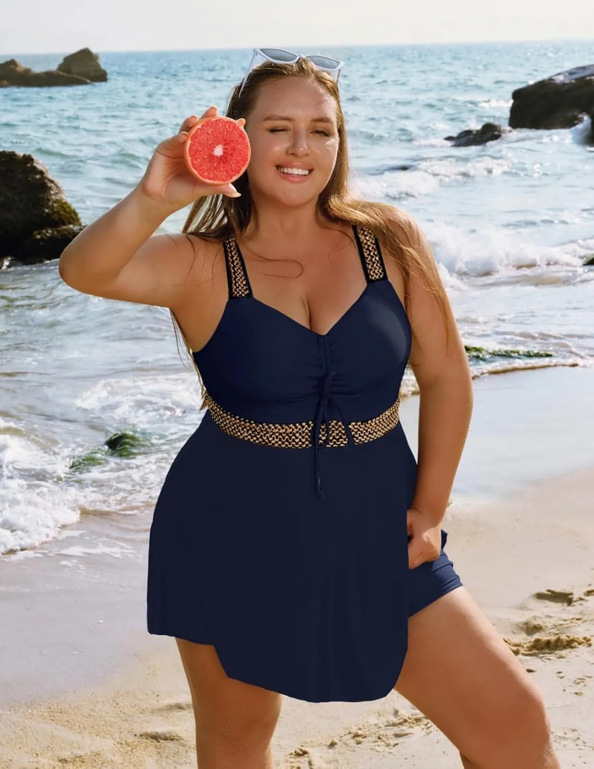 Hanna Nikole Womens Plus Size Tankini Swimsuit Two Piece Flowy Swimdress Tummy Control Bathing Suits with Shorts