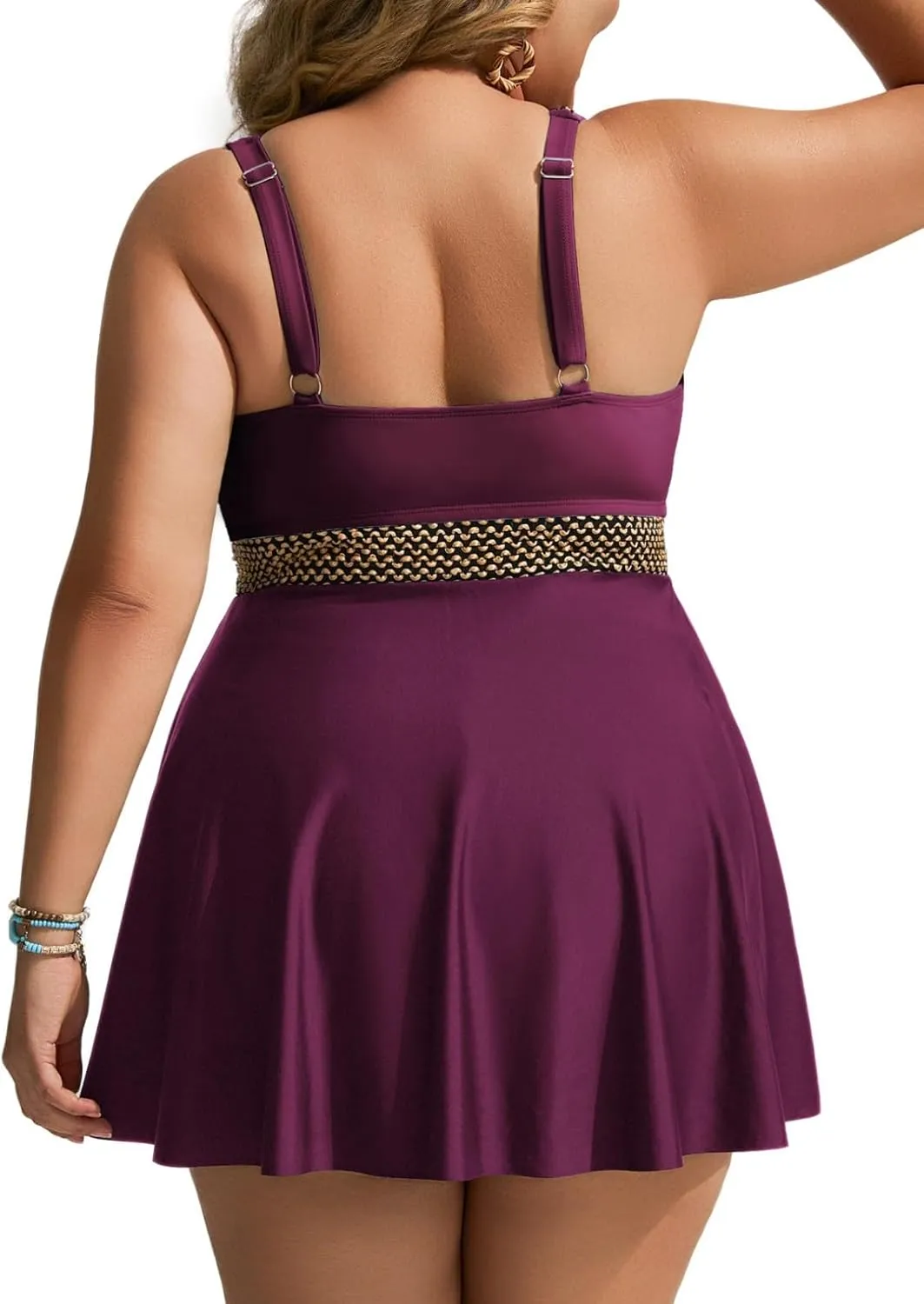 Hanna Nikole Womens Plus Size Tankini Swimsuit Two Piece Flowy Swimdress Tummy Control Bathing Suits with Shorts
