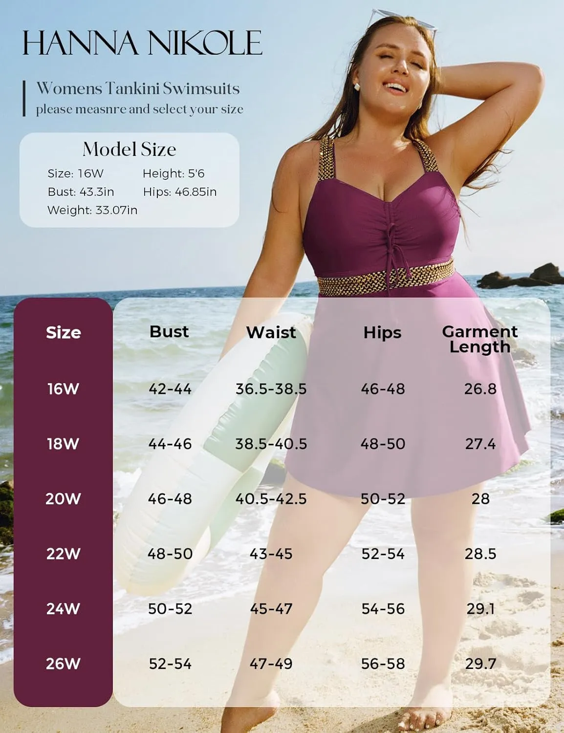 Hanna Nikole Womens Plus Size Tankini Swimsuit Two Piece Flowy Swimdress Tummy Control Bathing Suits with Shorts