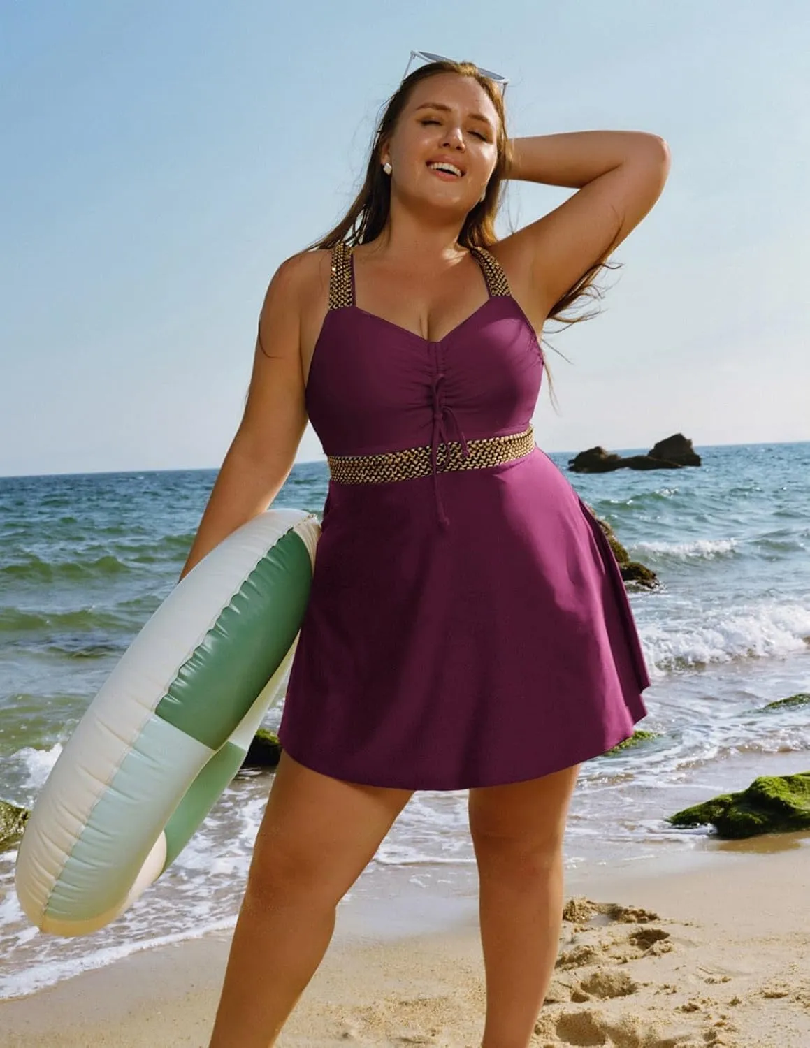 Hanna Nikole Womens Plus Size Tankini Swimsuit Two Piece Flowy Swimdress Tummy Control Bathing Suits with Shorts