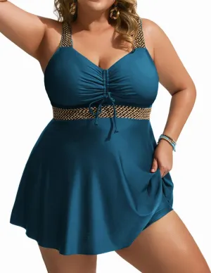 Hanna Nikole Womens Plus Size Tankini Swimsuit Two Piece Flowy Swimdress Tummy Control Bathing Suits with Shorts