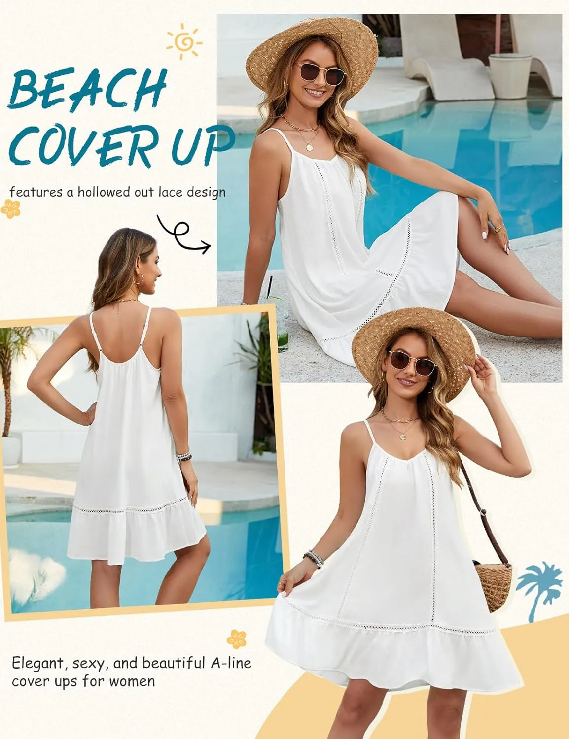 HEEKPEK Womens Bathing Suit Cover Up Spaghetti Strap Sleeveless Dress Summer Beach Flowy Sundresses Swimsuit Swimwear Coverup