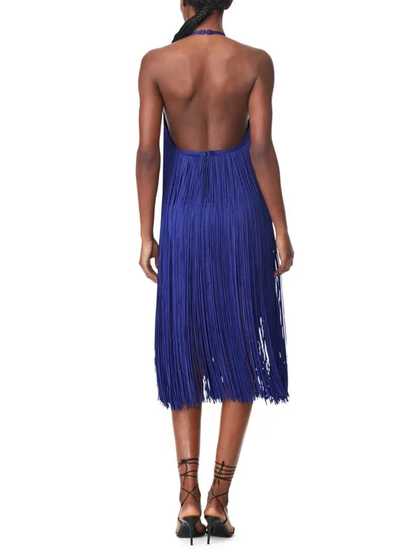 Hervé Léger fringed halter midi dress, chartreuse