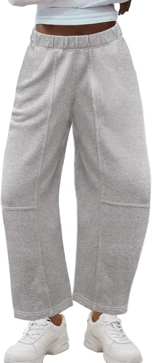 Hixiaohe Womens Baggy Wide Leg Pants Casual Barrel Trousers Elastic Waisted Sweatpant Palazzo Harem Pants with Pockets