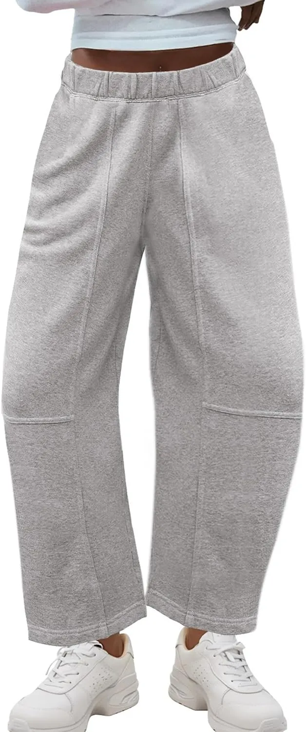 Hixiaohe Womens Baggy Wide Leg Pants Casual Barrel Trousers Elastic Waisted Sweatpant Palazzo Harem Pants with Pockets