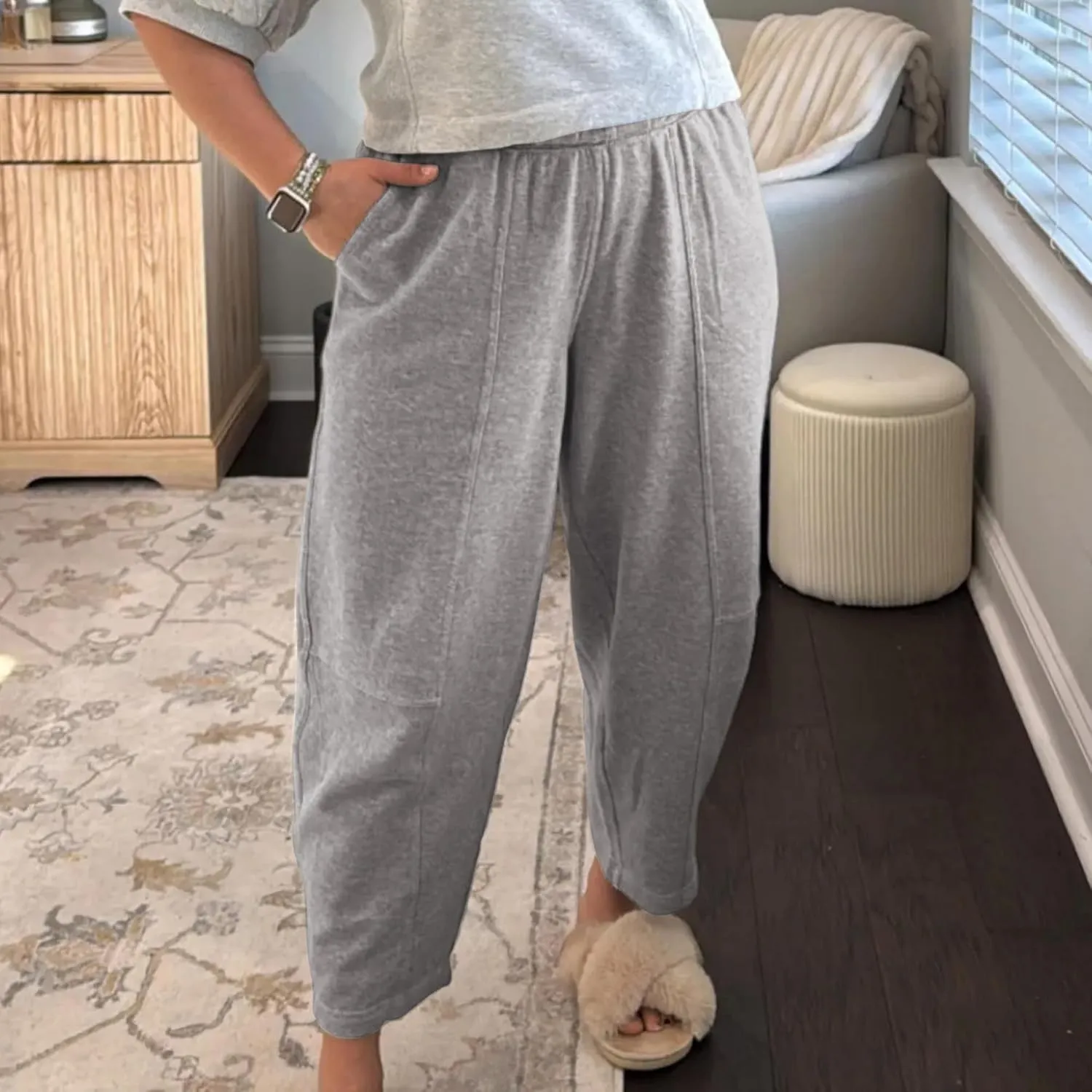 Hixiaohe Womens Baggy Wide Leg Pants Casual Barrel Trousers Elastic Waisted Sweatpant Palazzo Harem Pants with Pockets