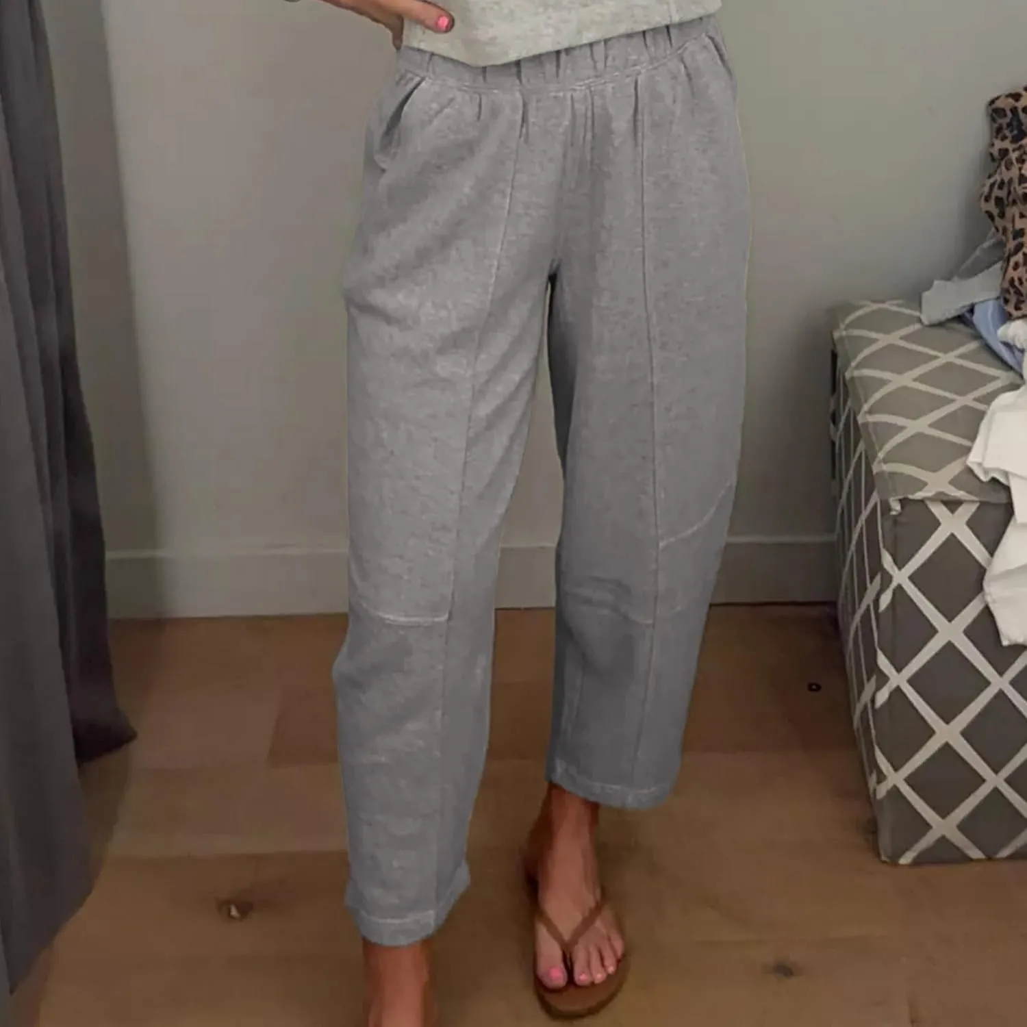 Hixiaohe Womens Baggy Wide Leg Pants Casual Barrel Trousers Elastic Waisted Sweatpant Palazzo Harem Pants with Pockets