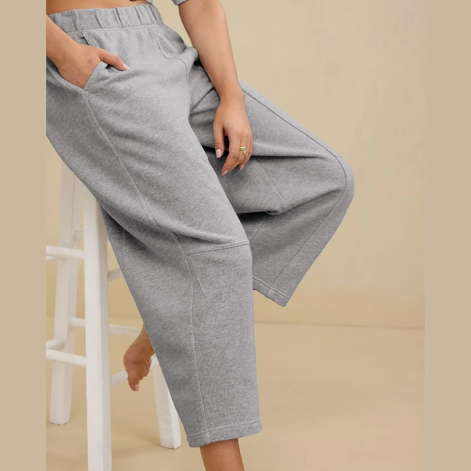 Hixiaohe Womens Baggy Wide Leg Pants Casual Barrel Trousers Elastic Waisted Sweatpant Palazzo Harem Pants with Pockets