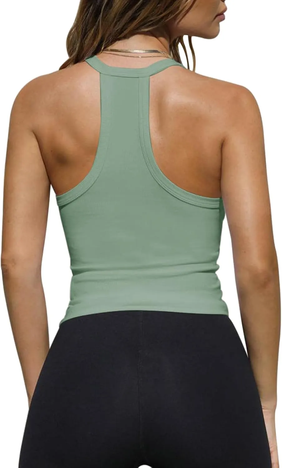 Imily Bela Womens Racerback Tank Tops Summer V Neck Ribbed Knit Yoga Workout Camisole Top