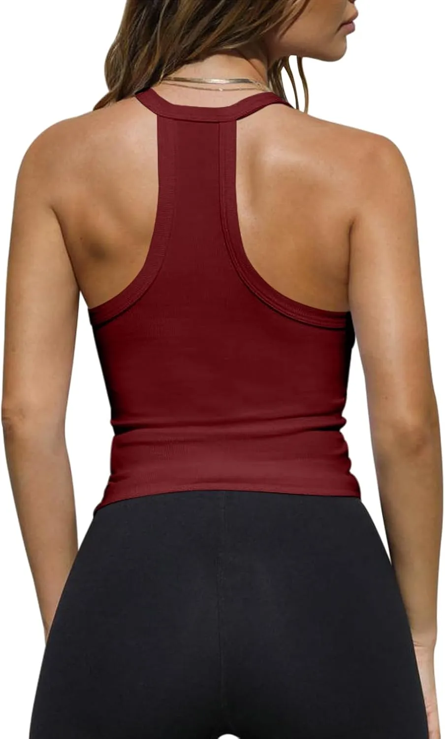 Imily Bela Womens Racerback Tank Tops Summer V Neck Ribbed Knit Yoga Workout Camisole Top