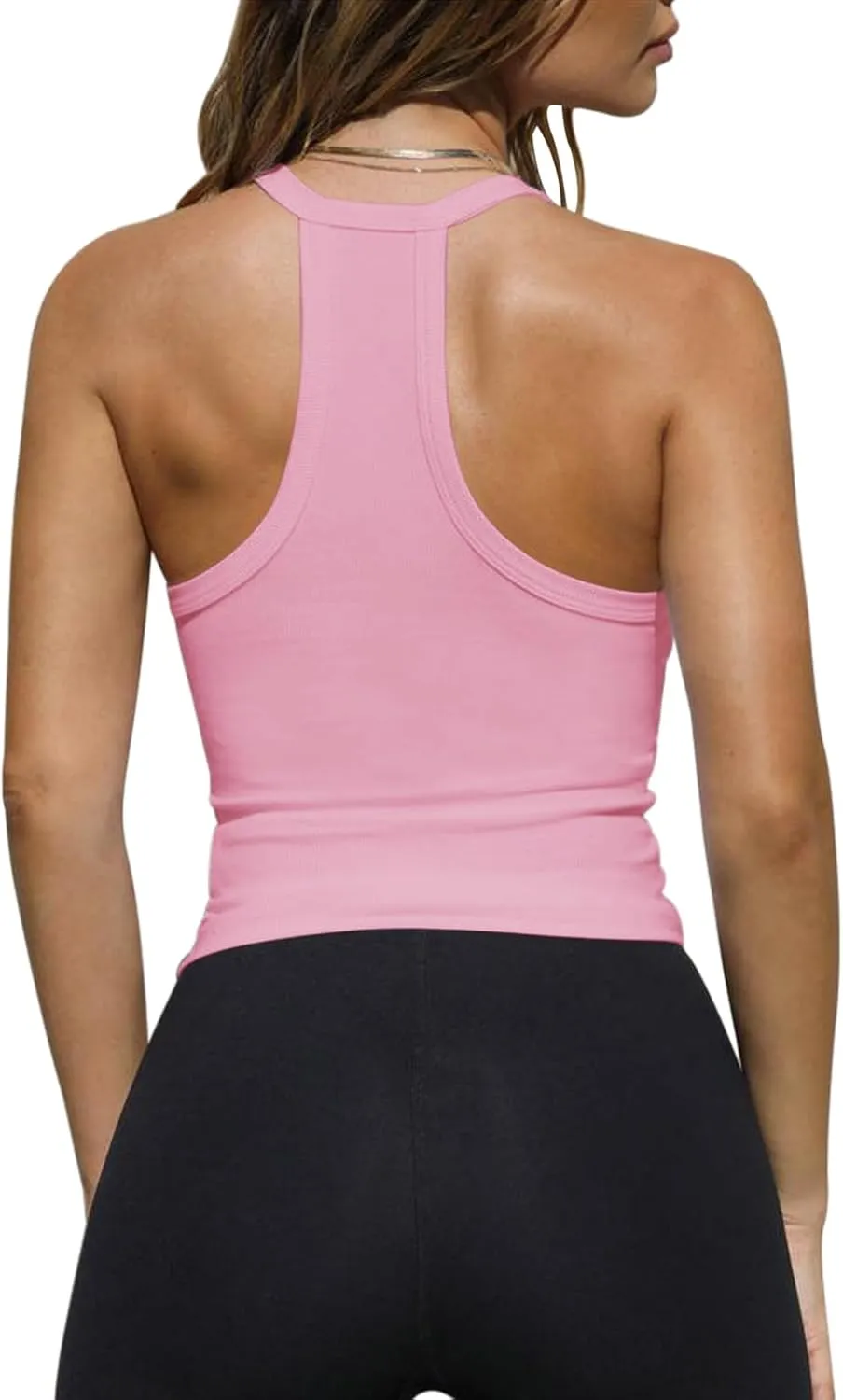 Imily Bela Womens Racerback Tank Tops Summer V Neck Ribbed Knit Yoga Workout Camisole Top