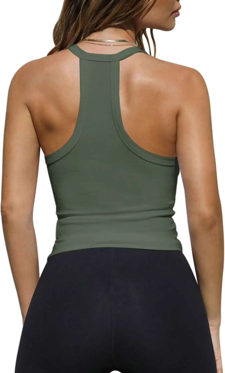 Imily Bela Womens Racerback Tank Tops Summer V Neck Ribbed Knit Yoga Workout Camisole Top