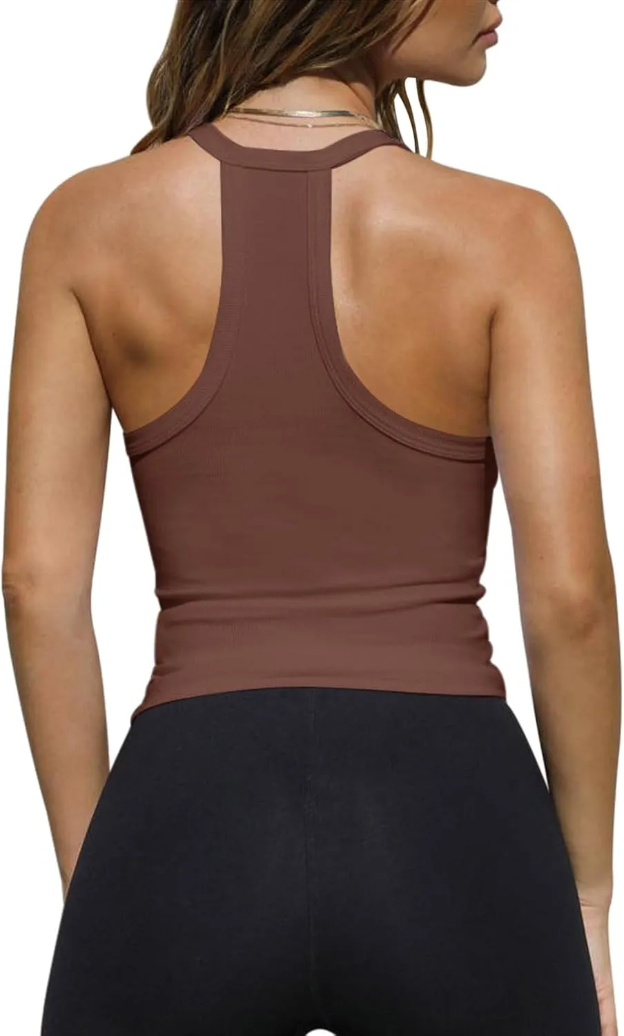 Imily Bela Womens Racerback Tank Tops Summer V Neck Ribbed Knit Yoga Workout Camisole Top