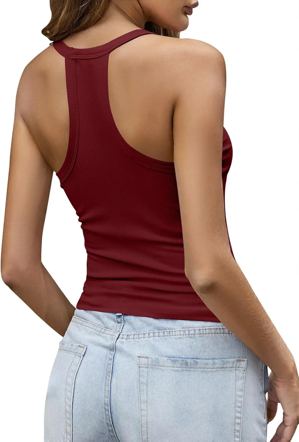 Imily Bela Womens Racerback Tank Tops Summer V Neck Ribbed Knit Yoga Workout Camisole Top