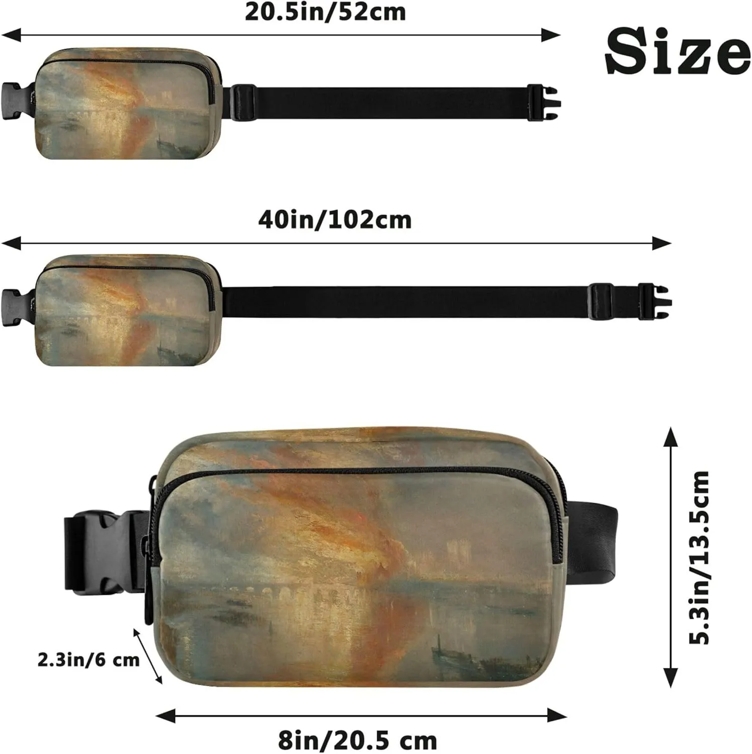 J. M. W. Turner Burning Sea Painting Fanny Packs Women Waterproof Everywhere Belt Bag Cute Crossbody Waist Bag