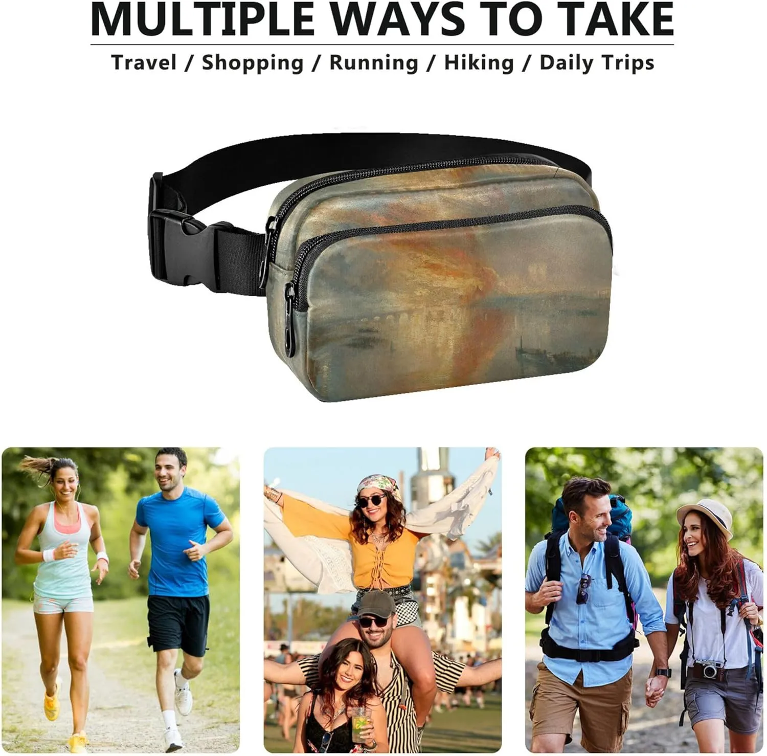 J. M. W. Turner Burning Sea Painting Fanny Packs Women Waterproof Everywhere Belt Bag Cute Crossbody Waist Bag