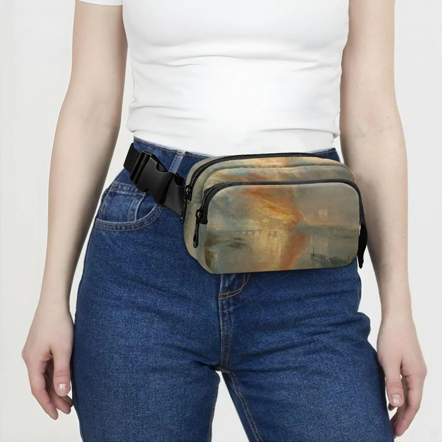 J. M. W. Turner Burning Sea Painting Fanny Packs Women Waterproof Everywhere Belt Bag Cute Crossbody Waist Bag