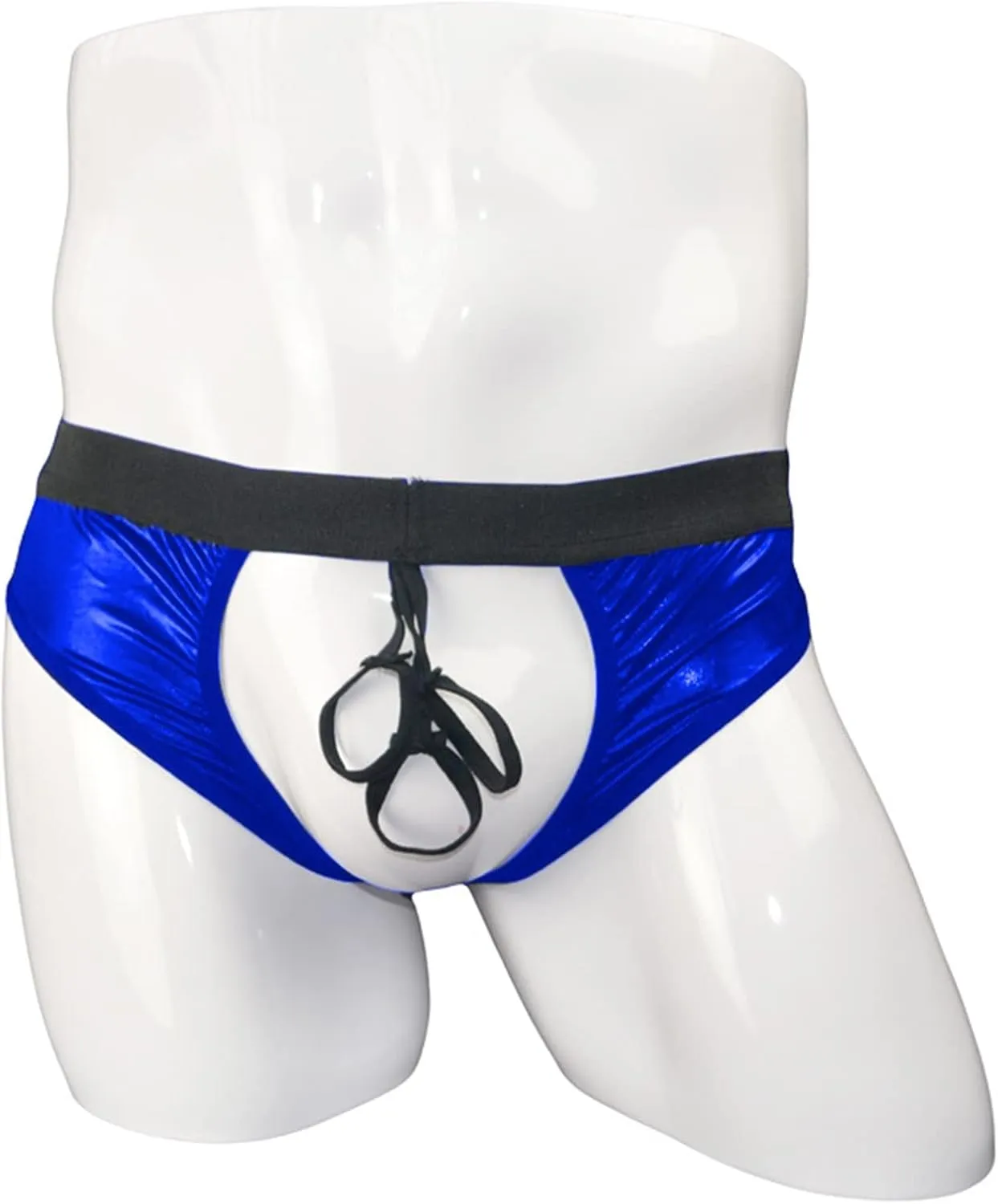 JEsilunmaMY Sexy Open Front Briefs for Men Mid Waist Hollow Out Leather Jockstrap Panties Cut Out Lingerie Bikini Underwear