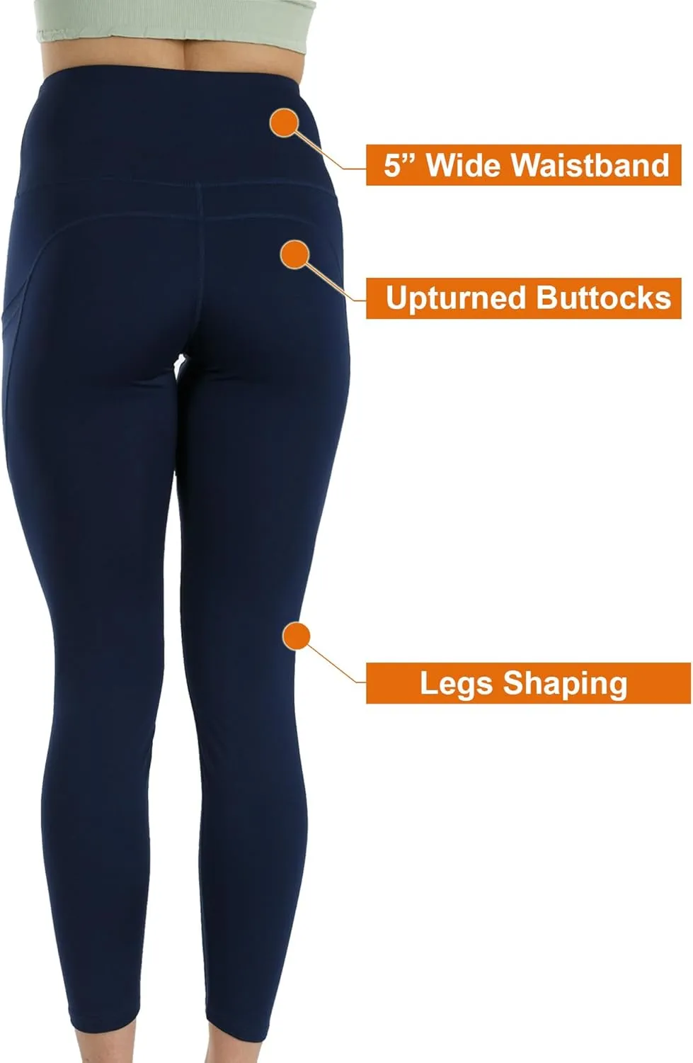 Kuda Moda 3-Pack Women's High Waist Yoga Leggings with Two Side Pockets Sports Legging Pants