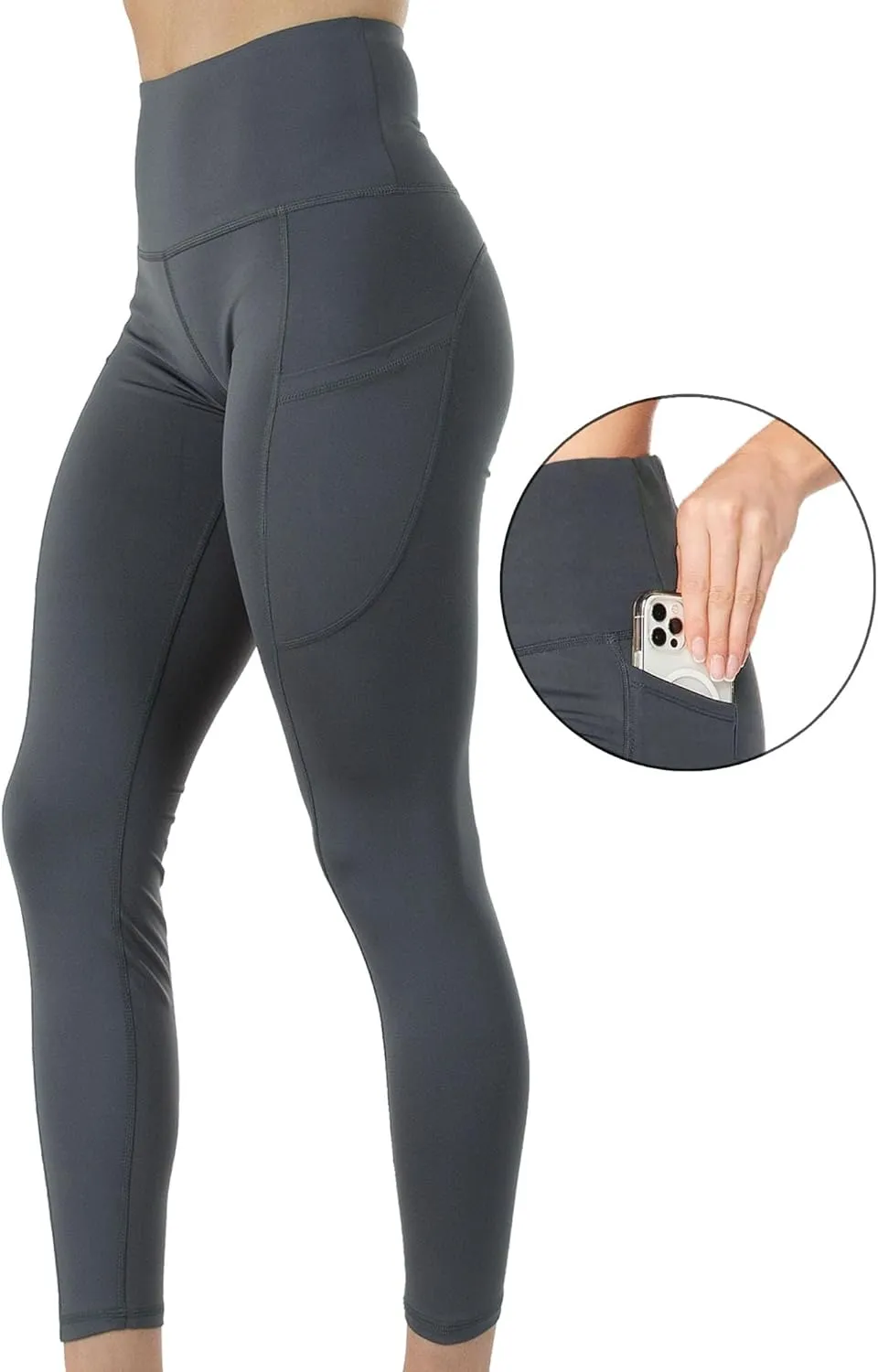 Kuda Moda 3-Pack Women's High Waist Yoga Leggings with Two Side Pockets Sports Legging Pants