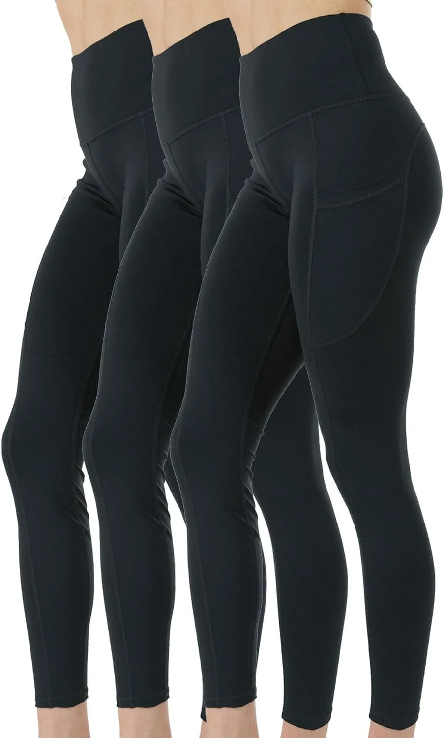 Kuda Moda 3-Pack Women's High Waist Yoga Leggings with Two Side Pockets Sports Legging Pants