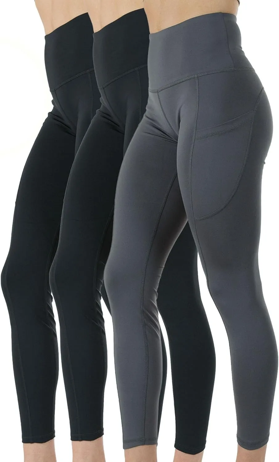 Kuda Moda 3-Pack Women's High Waist Yoga Leggings with Two Side Pockets Sports Legging Pants