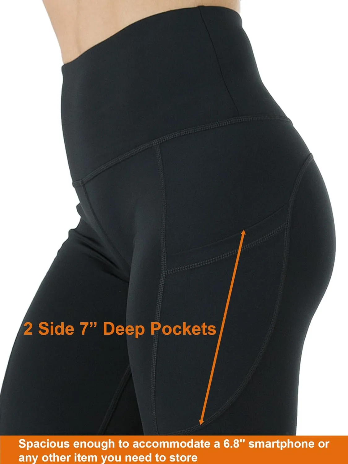 Kuda Moda 3-Pack Women's High Waist Yoga Leggings with Two Side Pockets Sports Legging Pants